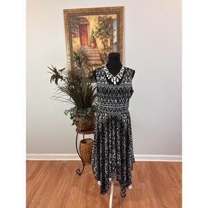 Olivia Mathews Women Skirt Dress A-line XL Black & White Boho Fairy Assymetrical